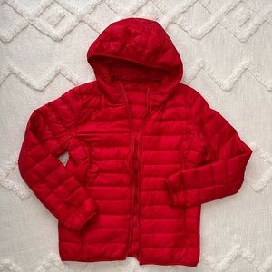 Red light puffer jacket